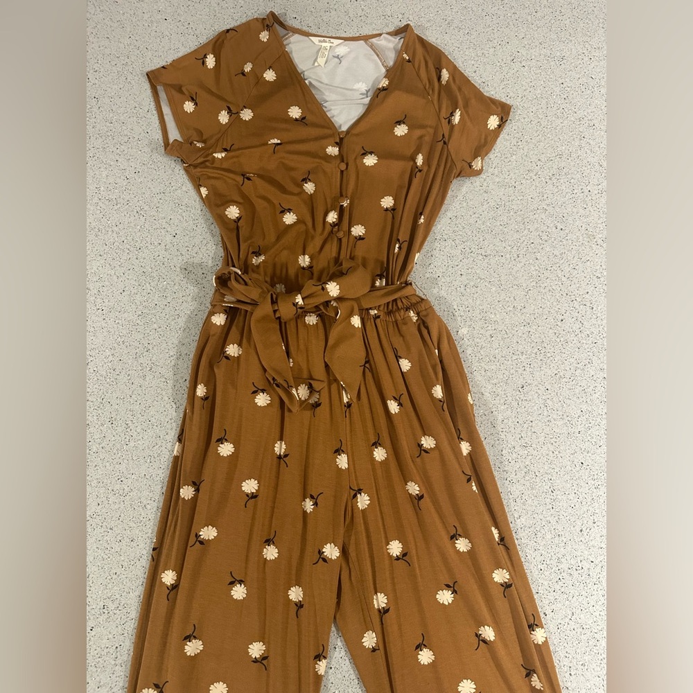 Matilda Jane Brown Yellow Mustares Floral Flutter Sleeve Romper Jumpsuit Small
